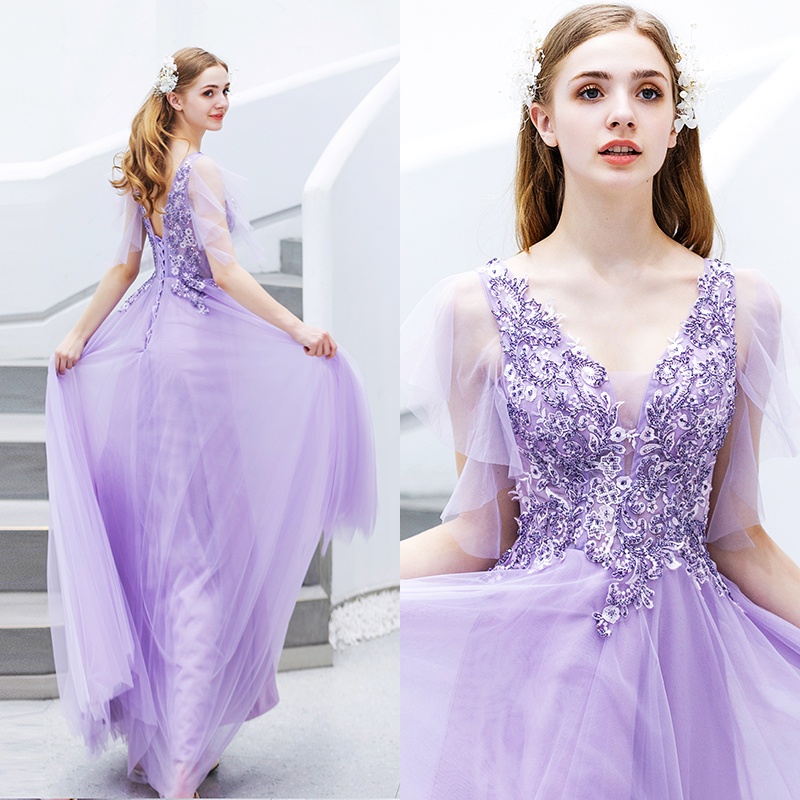 △Thiên thần váy cưới phụ nữ màu tím cô dâu váy cưới bánh mì nướng tiệc họp thường niên váy cưới đính hôn bán buôn 2698