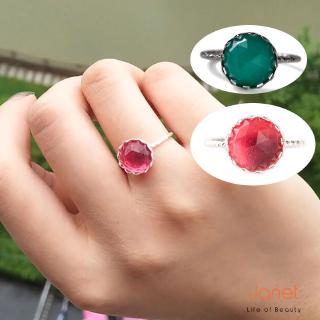 Nhẫn Đính Đá Resin Giả Màu Đỏ Và Xanh Lá Hình Học Thời Trang Unisex