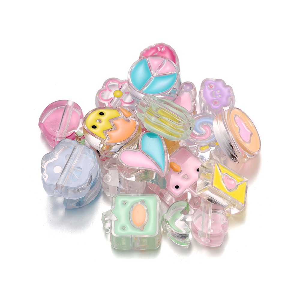 Bộ 5 hạt xỏ vòng đeo tay ST.KUNKKA bằng acrylic hình hoa / trái tim độc đáo sáng tạo