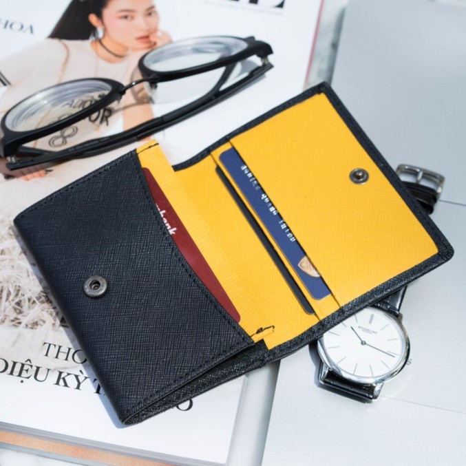 VÍ MINI TINY LEMONT DA BÒ THẬT ĐEN - VÀNG | BigBuy360 - bigbuy360.vn