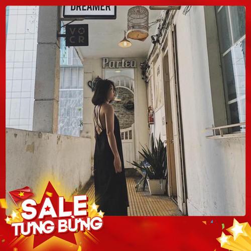 ĐẦM ĐẦM ĐEN SUÔNG ĐI BIỂN - VÁY ĐAN DÂY LƯNG -Hàng nhập khẩu