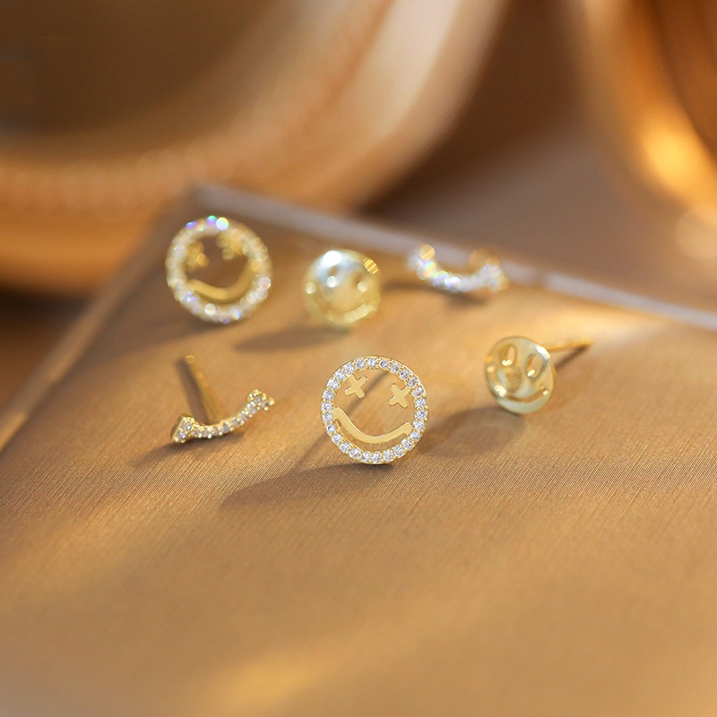 [Jiudolan] Set 6 Đôi Bông Tai Mạ Bạc 925 Hình Mặt Cười Phong Cách Hàn Quốc Thời Trang Mùa Hè Dành Cho Nữ