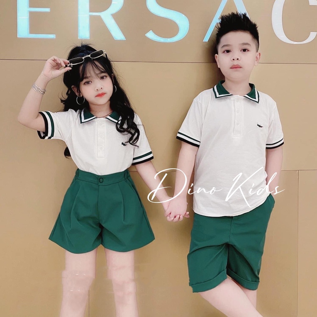 Bộ quần áo cho bé trai, bé gái, cặp bộ Lác cột xanh hot hit cho bé size 12-36kg