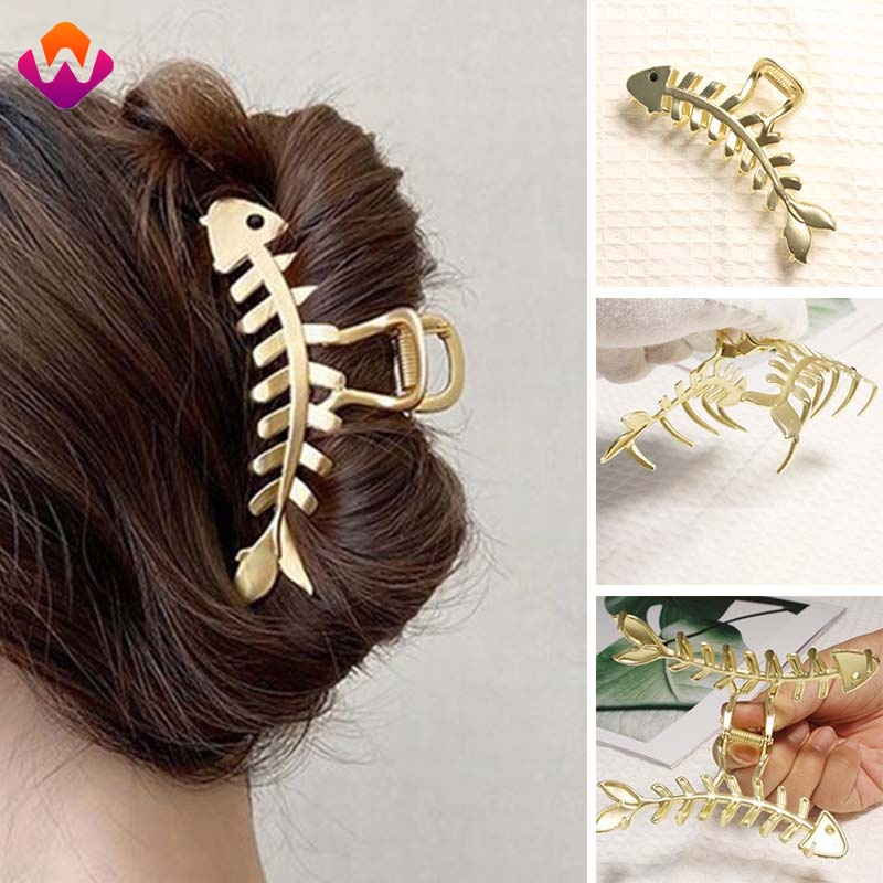 Kẹp Tóc Dạng Hàm Lớn Chất Liệu Kim Loại Màu Vàng Thời Trang Chống Trượt Cho Nữ