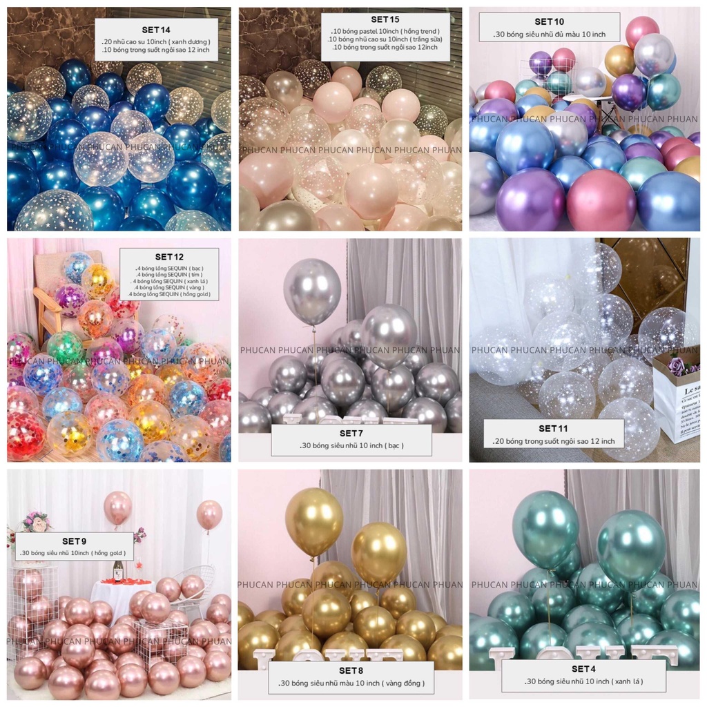 Combo bóng mix nhiều màu bong bóng trang trí sinh nhật - bóng sequin chrome bé trai, bé gái, set bóng trang trí tiệc.