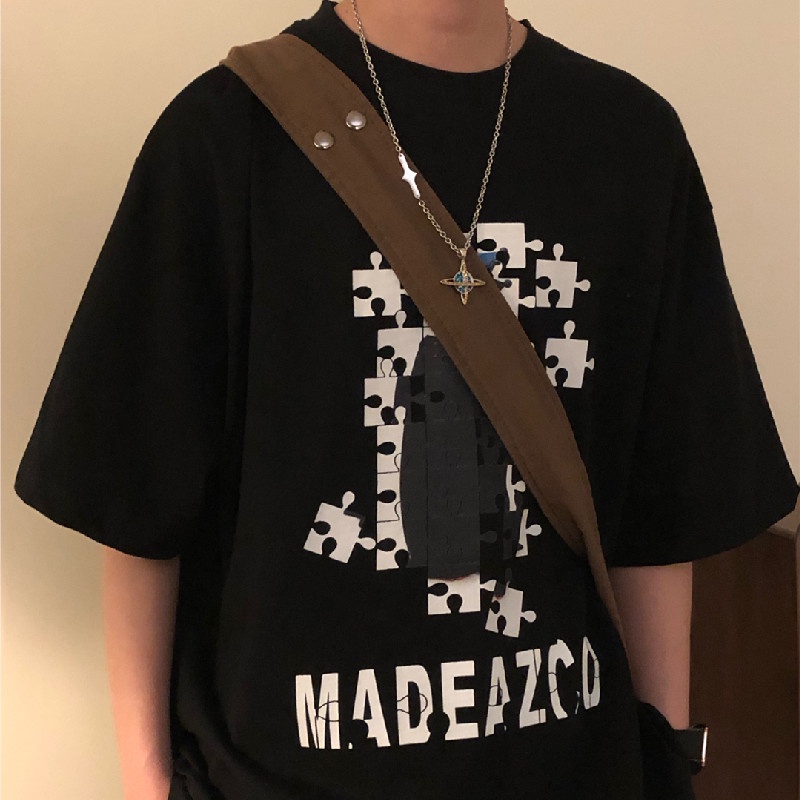 Áo Thun Nam Tay Ngắn Dáng Rộng Có In Hình Hoạt Hình Phong Cách Hàn Quốc