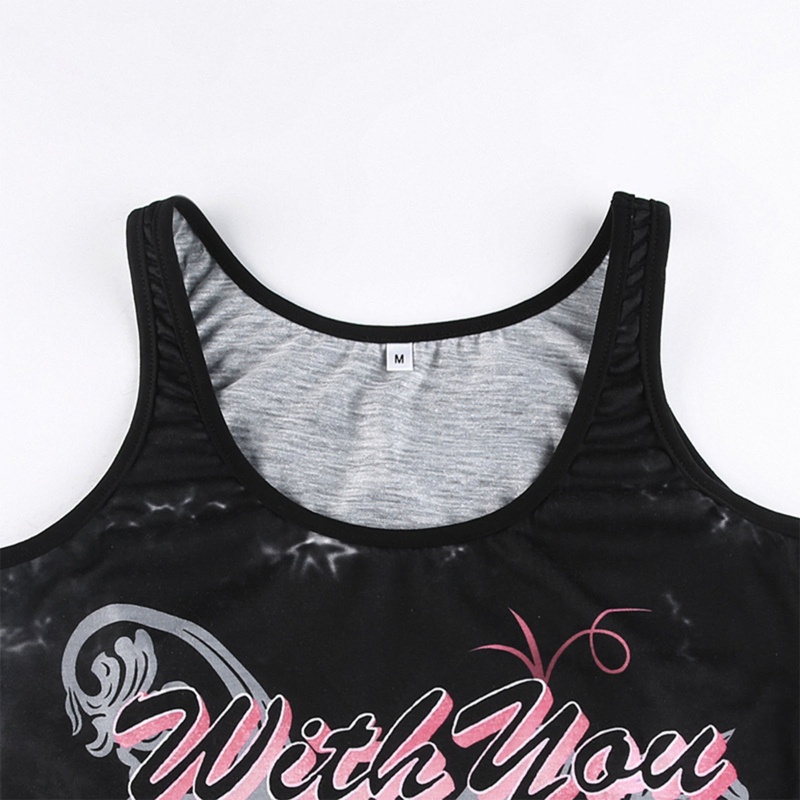 Brroa Áo Croptop Không Tay Khoét Lỗ In Chữ Phong Cách Harajuku Punk Cá Tính Cho Nữ