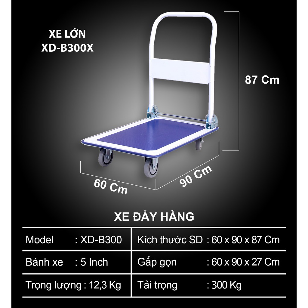 Xe đẩy hàng sàn kim loại tải trọng 150-300 Kg NIKITA XD-B150.300X