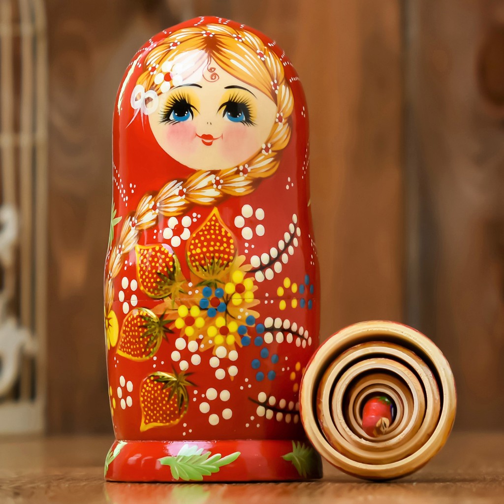 (HÀNG NGA CHÍNH HÃNG NHẬP KHẨU) BỘ BÚP BÊ NGA MATRYOSHKA 7 LỚP MÀU ĐỎ MAY MẮN CỰC CUTE