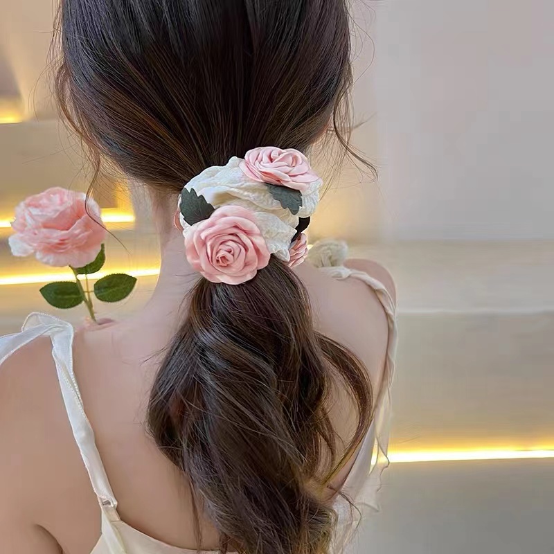 Dây Cột Tóc Cao Su Bản Lớn Bằng Da In Hoa Kiểu Hàn Quốc Ốp
