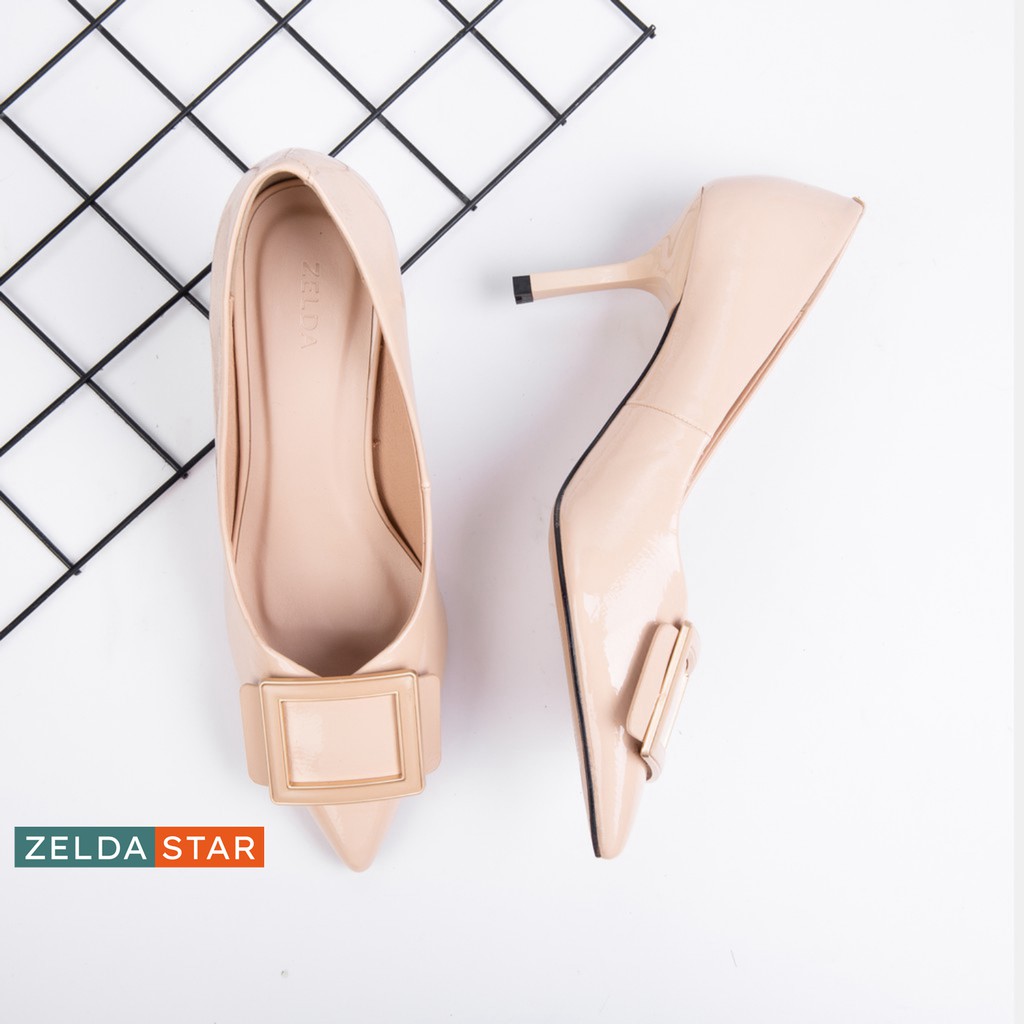 Giày bít nhọn Zelda Star phối khóa vuông gót cao 7cm - BN0241020
