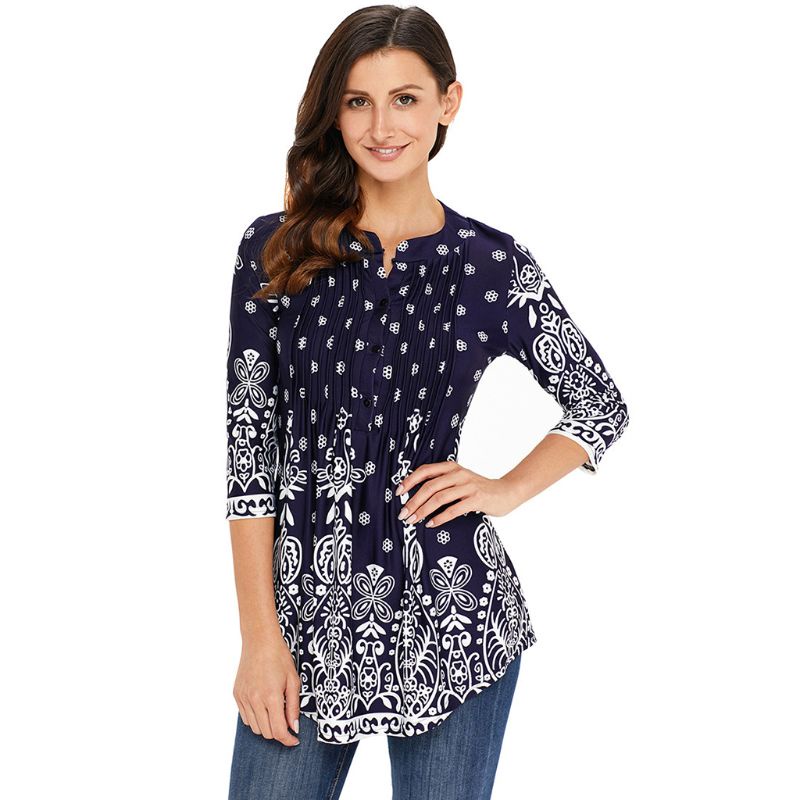 Áo Kiểu Tay Lỡ 3 / 4 Họa Tiết Hoa Nhiều Màu Sắc Phong Cách Bohemian Thời Trang Cho Nữ