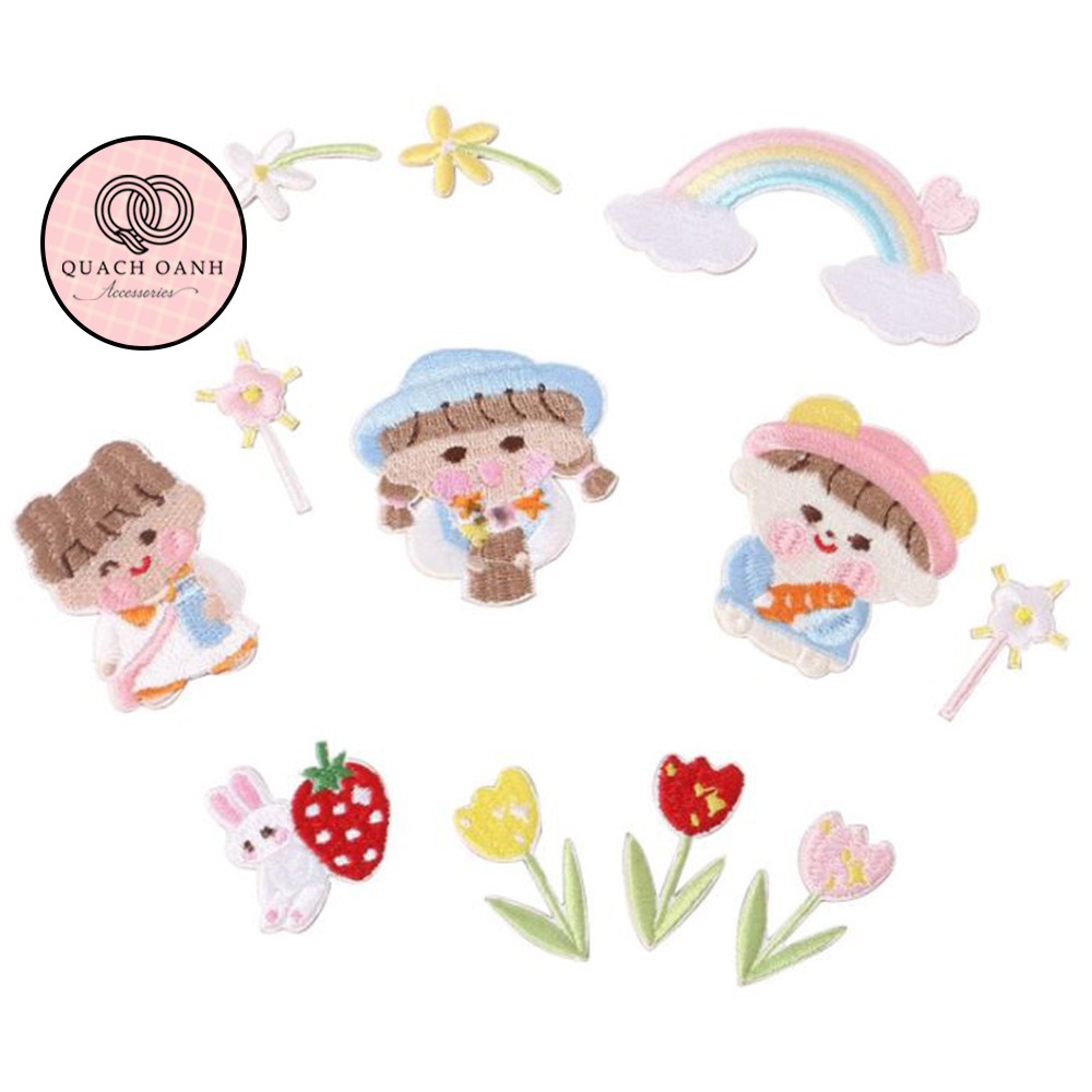 Sticker nhãn dán vải thêu hình cô gái nhỏ dễ thươn g tự dính trang trí sổ, vở, mũ bảo hiểm - ST33