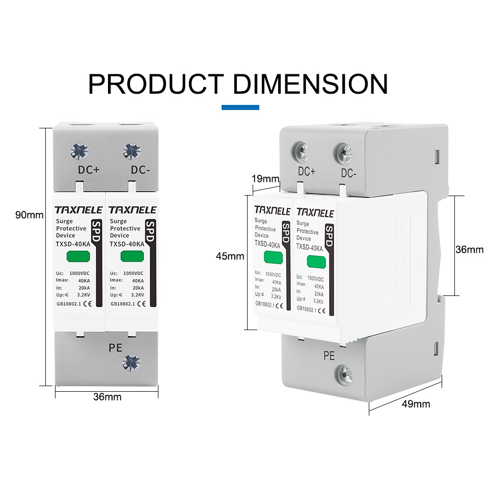 Dc Thiết Bị Bảo Vệ Điện Áp 600V 800V 1000V 2P 20KA 40KA