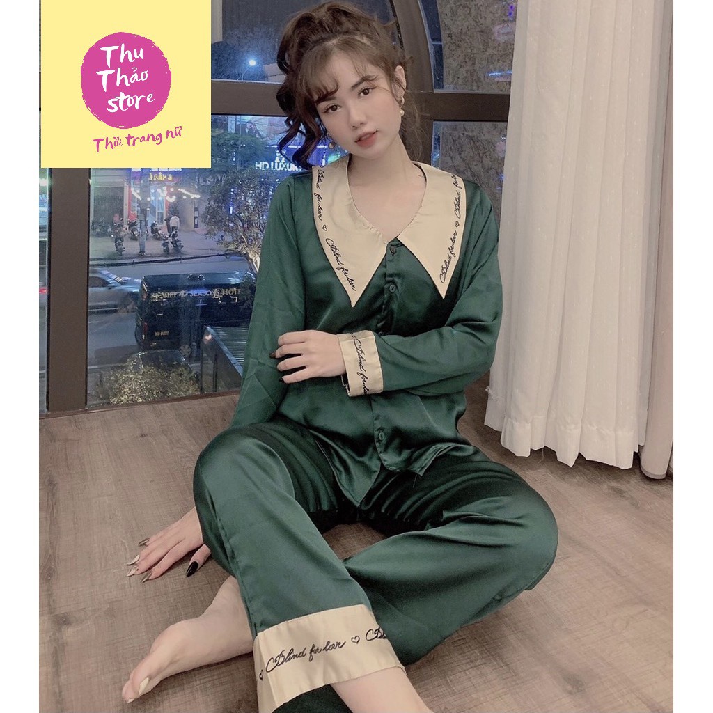Set bộ đồ tiểu thư cổ viền bèo nơ trước, cổ sen chữ ký tay dài quần dài vải lụa mềm mịn-Thu Thảo Shop.