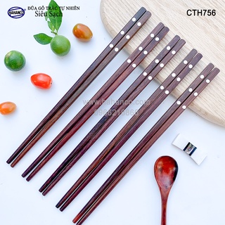 Đũa Gỗ trắc Việt Nam khảm 3 chấm xà cừ (Hộp 10 Đôi)Gỗ tự nhiên siêu sạch - CTH756 - Chopstick of HAHANCO