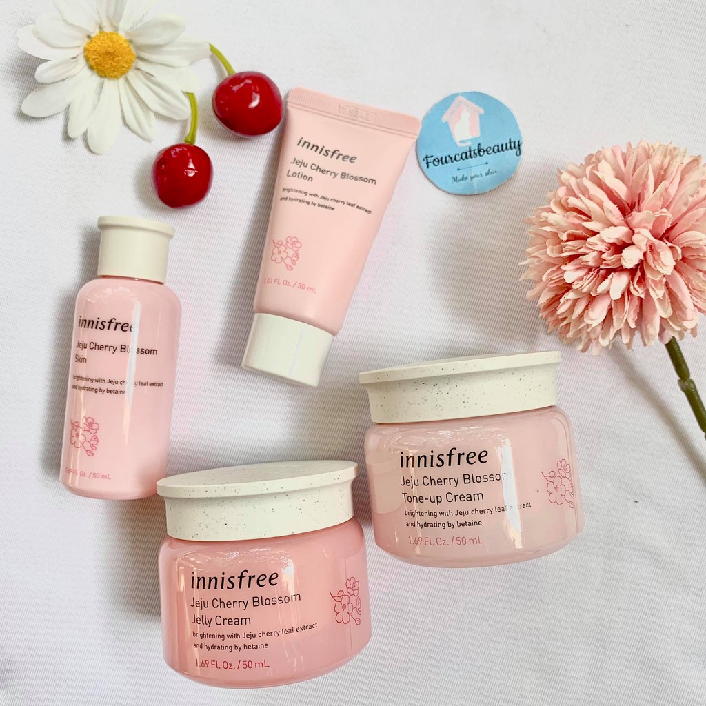 Bộ Sản Phẩm Dưỡng Ẩm Trắng Da Innisfree Jeju Cherry Blossom Jelly &amp; Tone-Up Cream