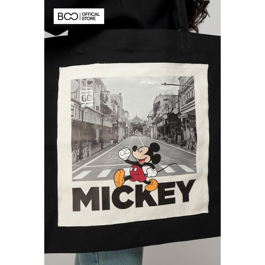 Túi Tote BOO Vải Canvas Size To Đáy Vuông In Hình "Mickey Go Việt Nam"