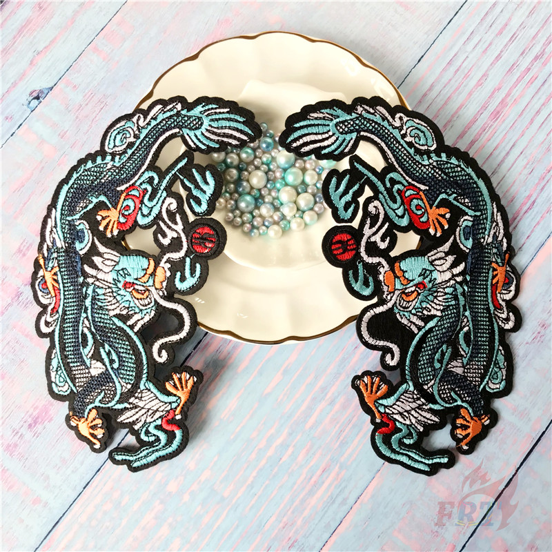 Miếng vá ủi thêu trang trí quần áo hình rồng kiểu Trung Hoa 10cm x 20cm