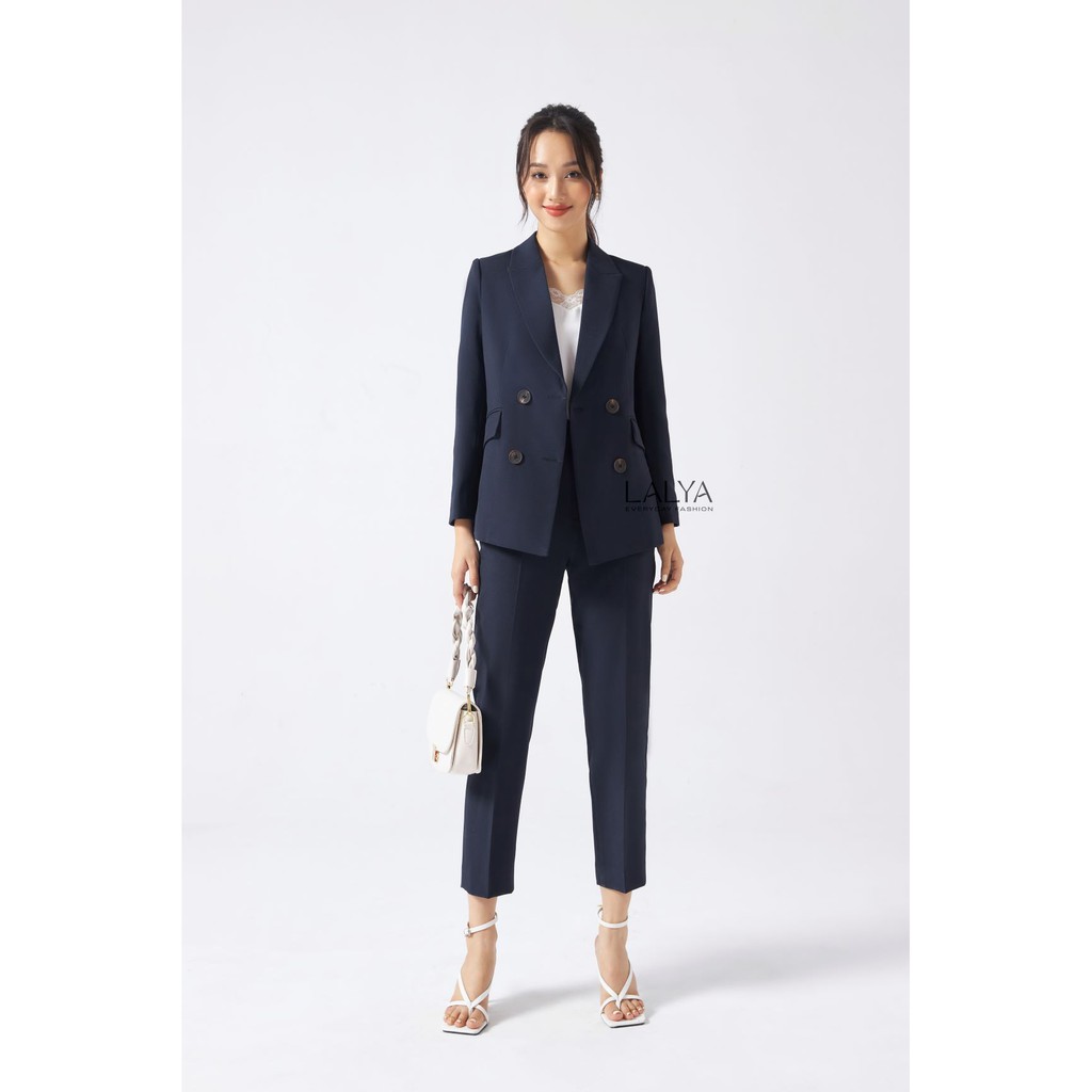 LALYA_Áo Blazer suông 4 khuy tay - Xanh