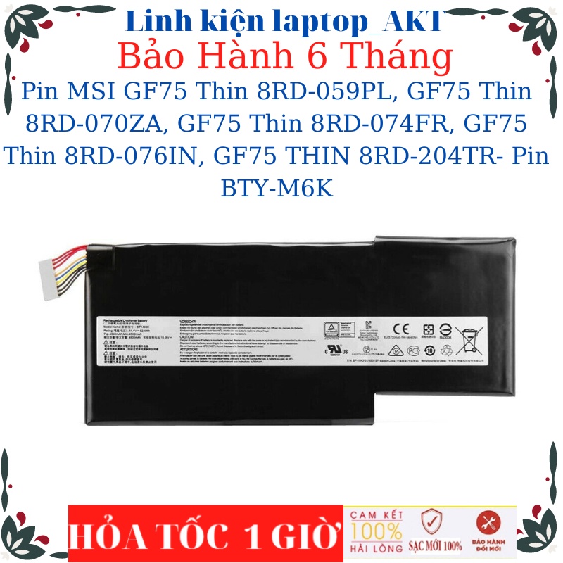 Pin laptop MSI GF75 Thin 8RD-059PL, GF75 Thin 8RD-070ZA, GF75 Thin 8RD-074FR, GF75 Thin 8RD-076IN, G