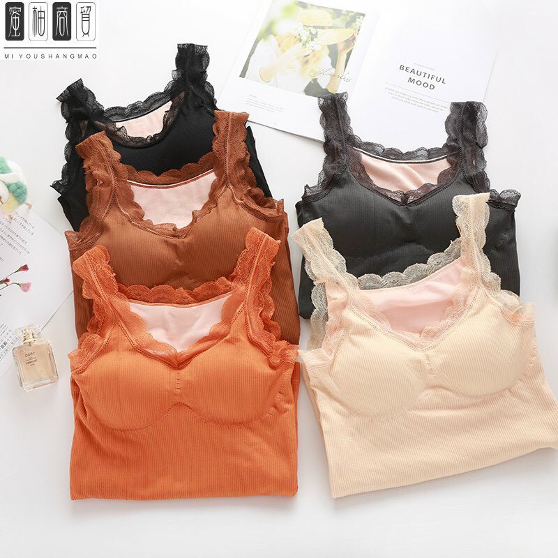 [Mã FASHIONT4WA2 giảm 10K đơn 50K] Áo bra cotton quai pha ren lót lông siêu ấm- free size từ 40 - 60kg | BigBuy360 - bigbuy360.vn