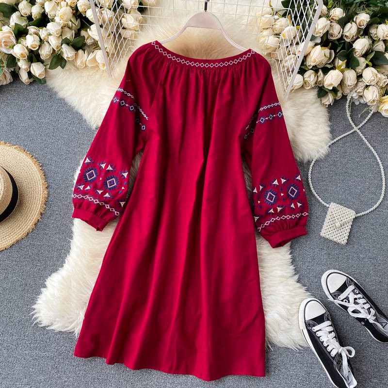 [ORDER]Váy phong cách dân tộc bohemian với tay áo phồng cổ chữ v và váy mỏng đi du lịch hẹn hò hẹn hò cổ tích