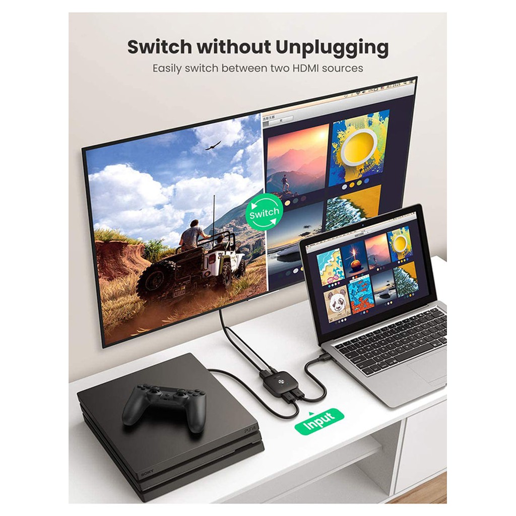 Bộ gộp HDMI 2 vào 1 ra Ugreen 80126 CM333 (HDMI 2.0 Support 4K@60Hz- Auto cổng ) CHính hãng