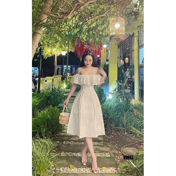 Đầm umi khóa kéo cúp ngực trễ vai, đầm nữ trễ vai ôm eo tôn dáng