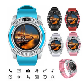 Đồng hồ thông minh Smart Watch V8 mặt tròn, đồng hồ đeo tay dây silicone xài sim