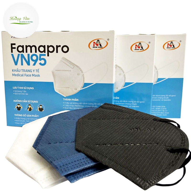 Khẩu trang y tế Famapro VN95 Hộp 10 cái - Khẩu trang kháng khuẩn cao cấp 4 lớp