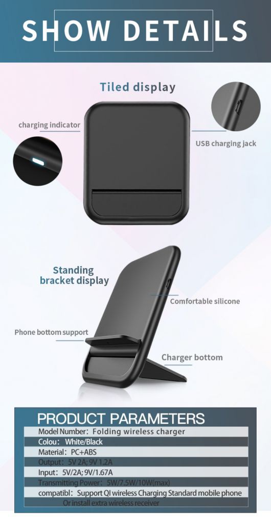 Qi Wireless Charger Fold Stand Holder Fast Charging for iPhone 12 Pro XR X XS Max Samsung S20 S10 USB C Qucik Charge