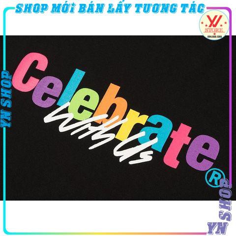 Áo thun nữ tay lỡ in chữ Celebrate 7 màu , áo phông unisex form rộng phong cách ulzzang hàn quốc YNSHOP
