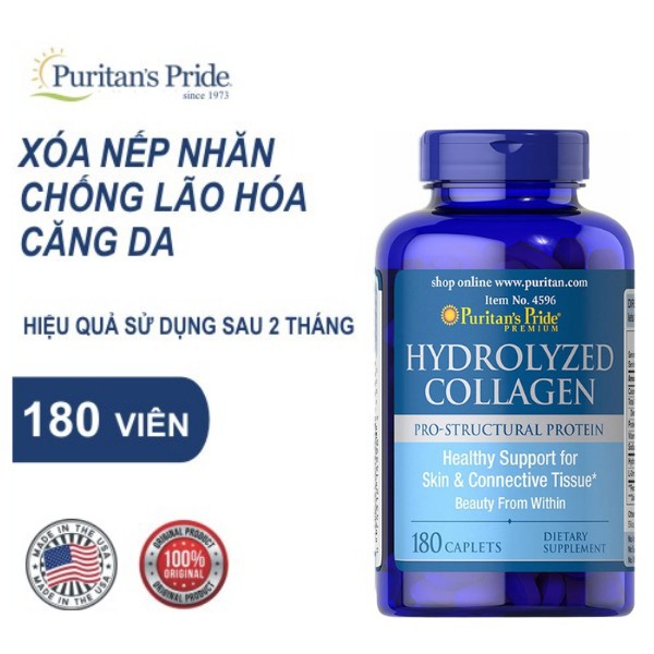 Collagen thủy phân trắng da, mờ nám Hydrolyzed 1000mg Puritan's Pride 180 viên | BigBuy360 - bigbuy360.vn