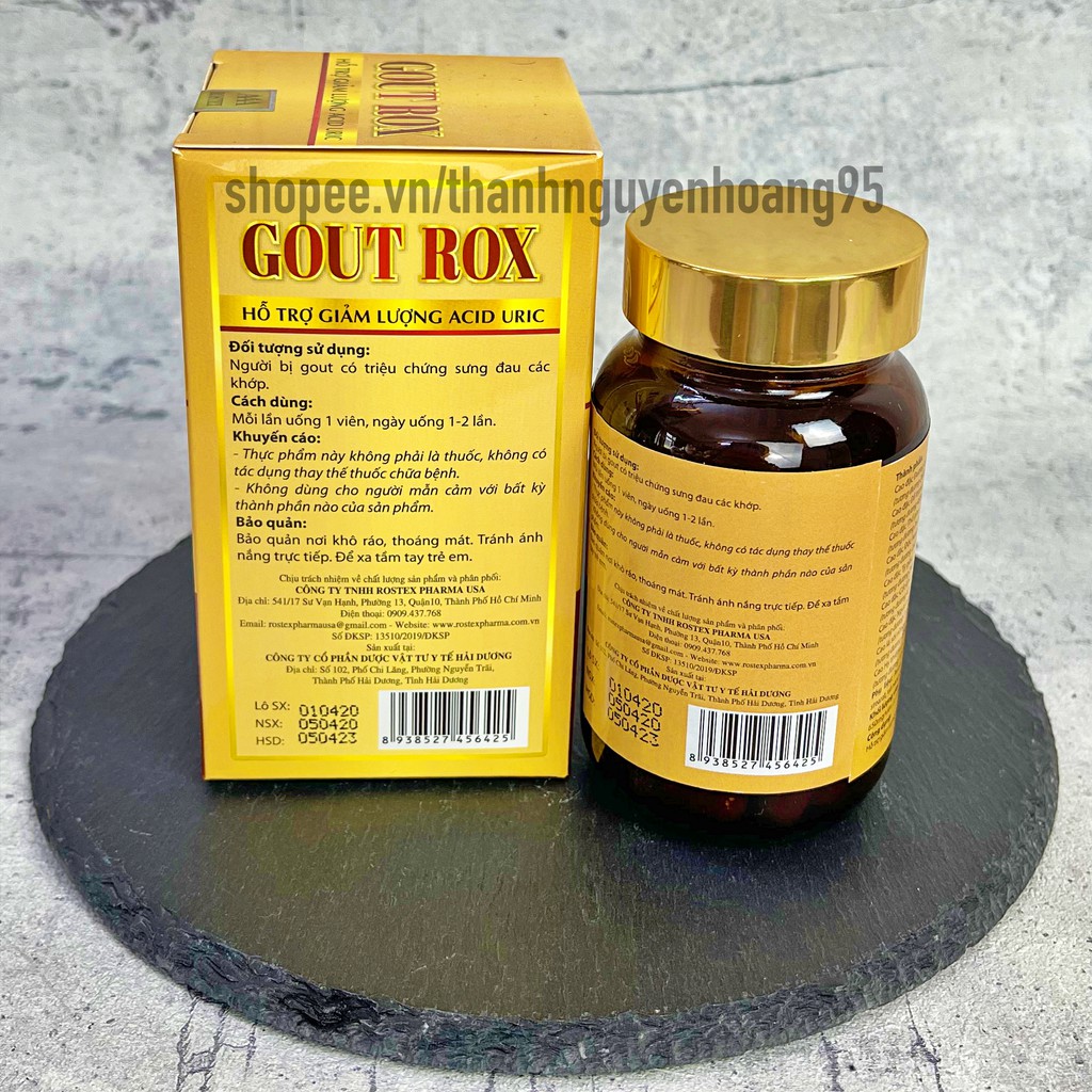 Viên uống GOUT ROX giảm triệu chứng sưng đau khớp do gout - chai 50v
