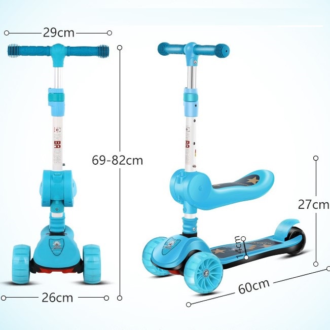 [ HCM ]  Xe scooter có ghế cho bé  Xe trượt trẻ em 3 bánh gấp gọn có nhạc đèn phát sáng,có ghế ngồi thuận tiện.