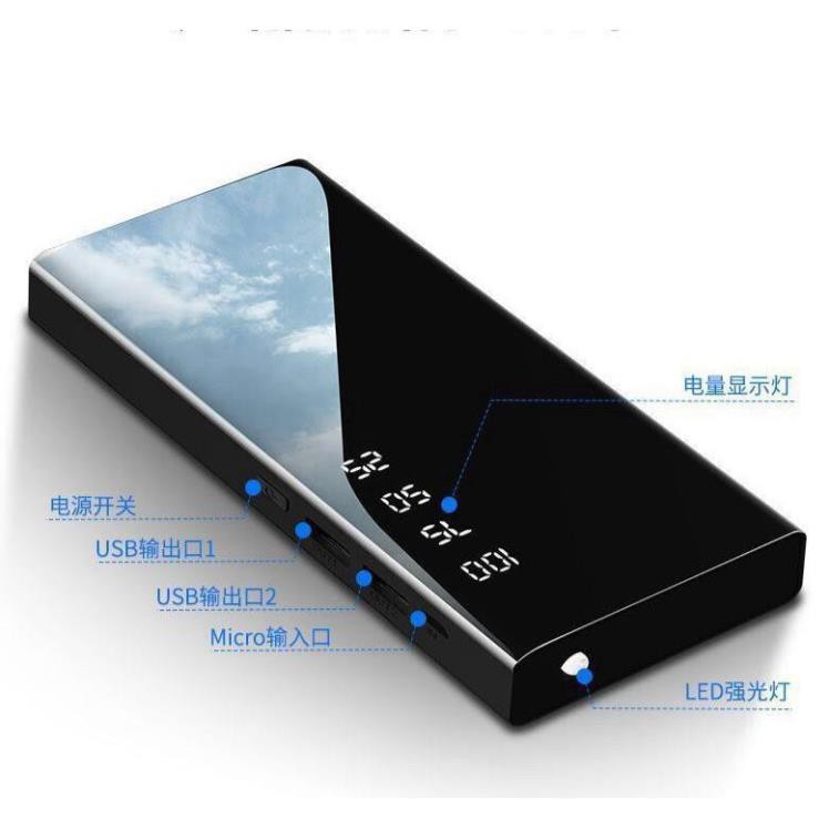-  Pin dự phòng đen bóng cas, sac dự phòng Oppoo 20,000mAh có đèn pin tặng cáp sạc nhanh - Loa Tai nghe