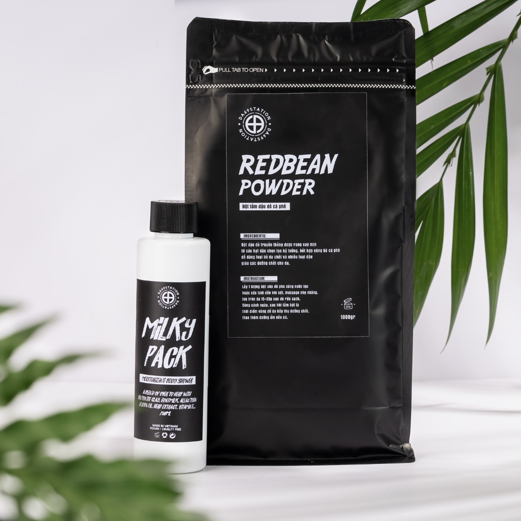 REDBEAN + MILKY: bột tắm dưỡng trắng handmade