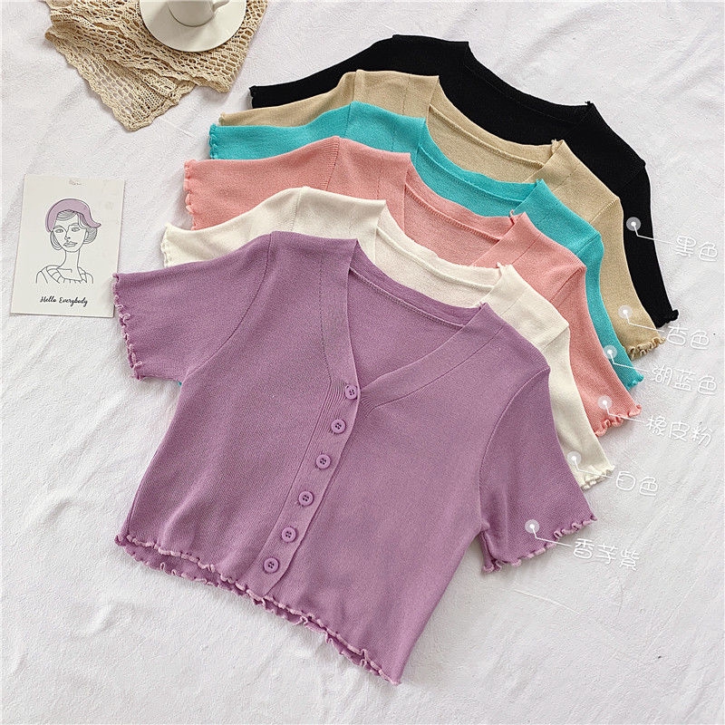 Áo cardigan dệt kim màu trơn tay lửng ôm dáng phong cách Hàn Quốc thời trang cho nữ
