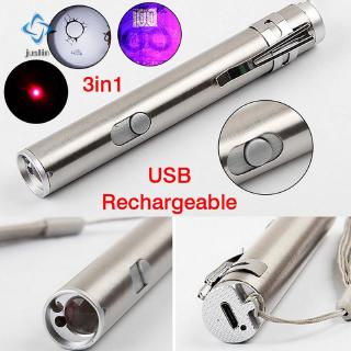 New 3 in1 Mini USB Rechargeable LED Laser UV Torch Pen Flashlight Multifunction Lamp