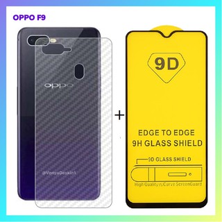 Kính Cường Lực 9D Full Keo OPPO F9 Full Màn Hình + Miếng dán cacbon mặt sau