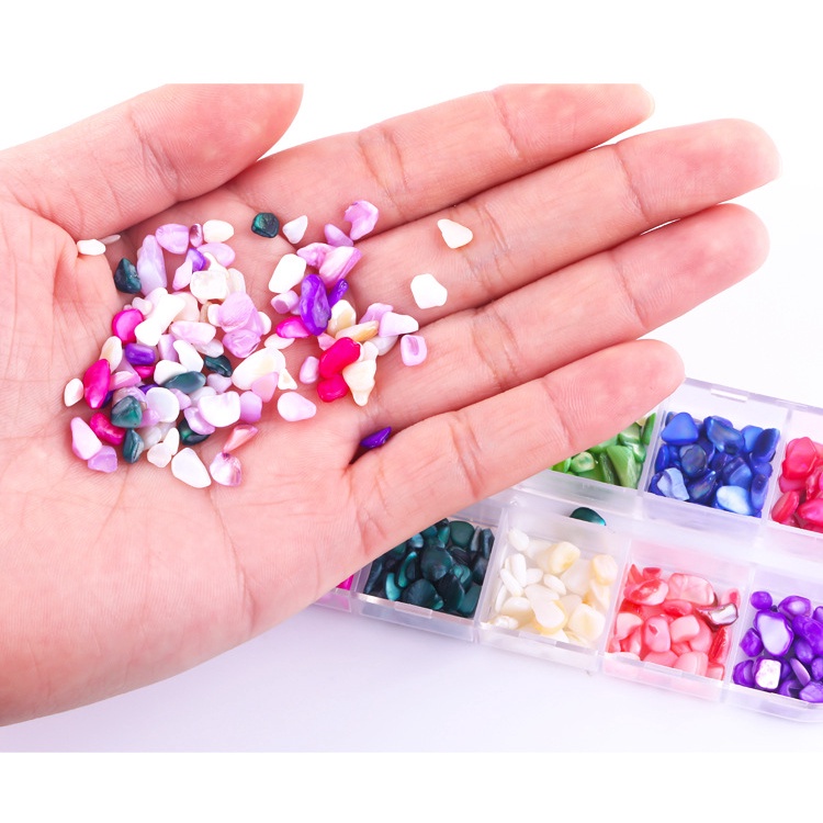 Đá đính móng nail khay sỏi 12 màu mix size tặng kèm nhíp gắp đá , đá sỏi gắn trang trí móng chuyên dụng
