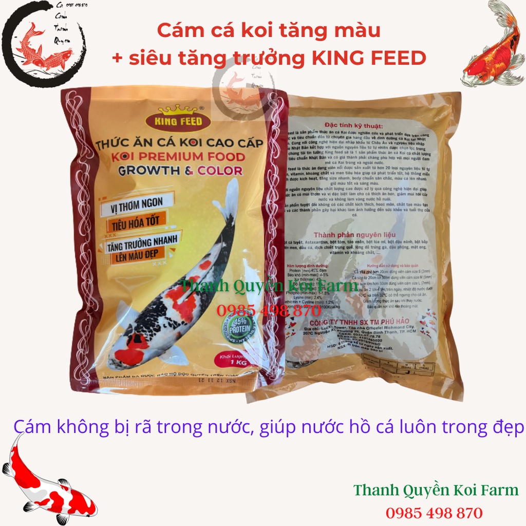 Cám cá koi thức ăn cá koi tăng màu và siêu tăng trưởng KING FEED gói 1kg  Hàng chất lượng cao