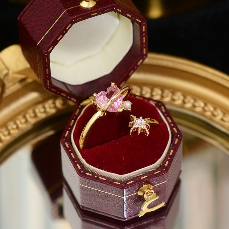 Nhẫn Hở Hình Trái Tim Đính Đá Zircon Hồng Thời Trang Lãng Mạn Cho Nữ