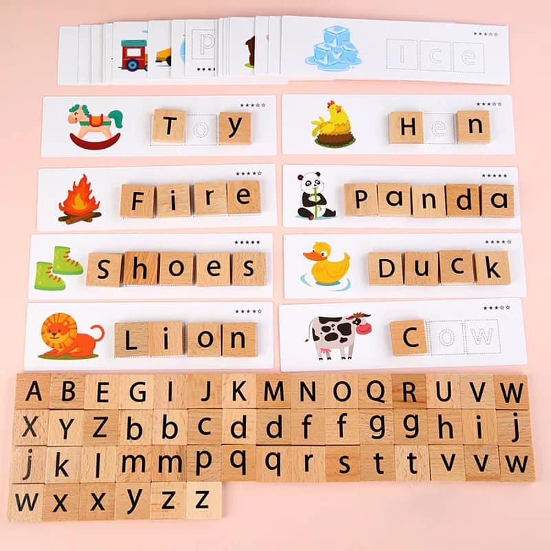 Thẻ học tiếng Anh 33 flashcard ghép chữ tiếng Anh bộ chữ gỗ an toàn(Matching letter game)bảng chữ cái thẻ học thông minh