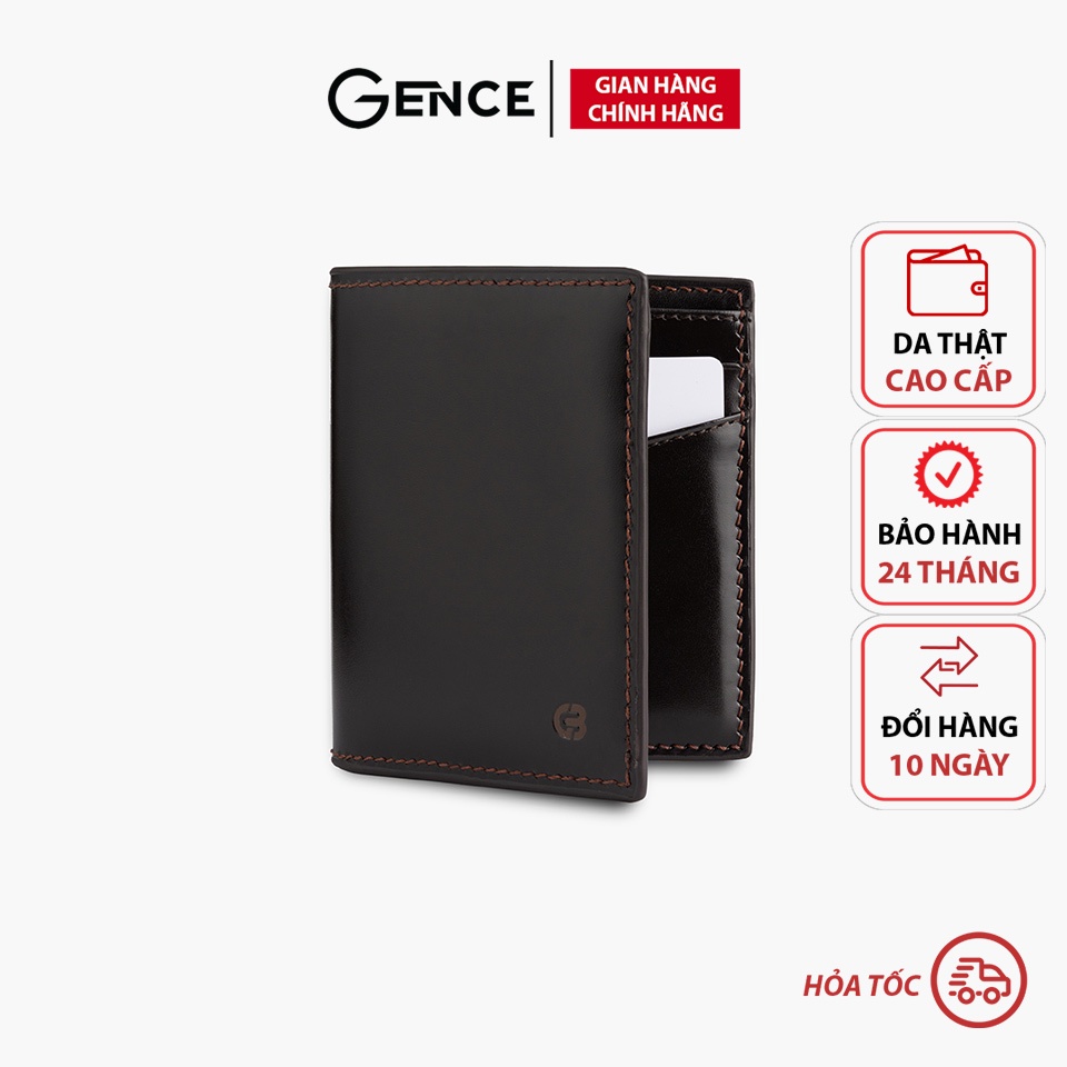 Ví da nam chính hãng Gence, bóp nam da bò Box dáng dọc màu nâu đậm C05