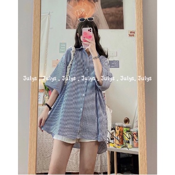 Áo sơ mi kẻ sọc tay lỡ form rộng