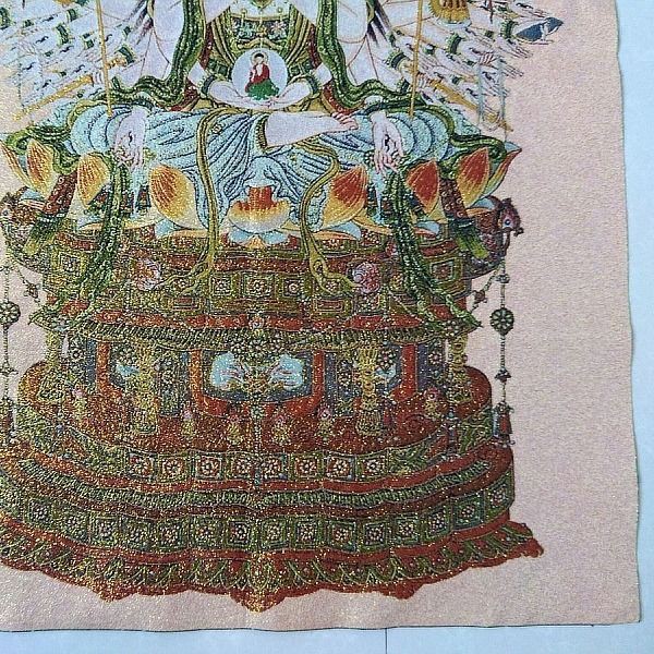 ❣Ngàn Tay Nghìn Mắt Quan Âm Bồ Tát Nepal Lụa Vàng Thangka Tranh thêu ren Tôn giáo Phật 60 * 90cm