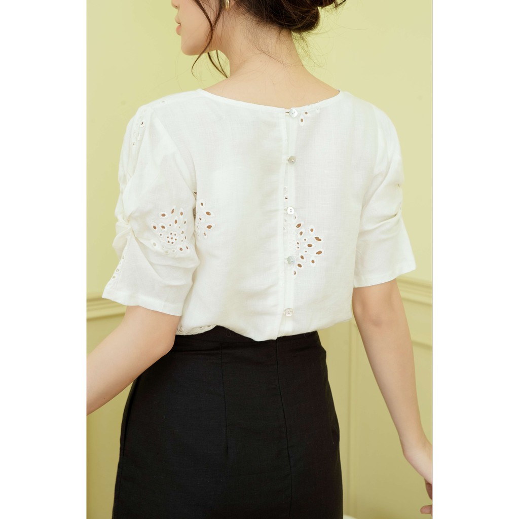 Áo linen tay xoắn thêu VANIA - A20077TRA công sở