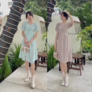 Đầm midi rút ngực xẻ tà